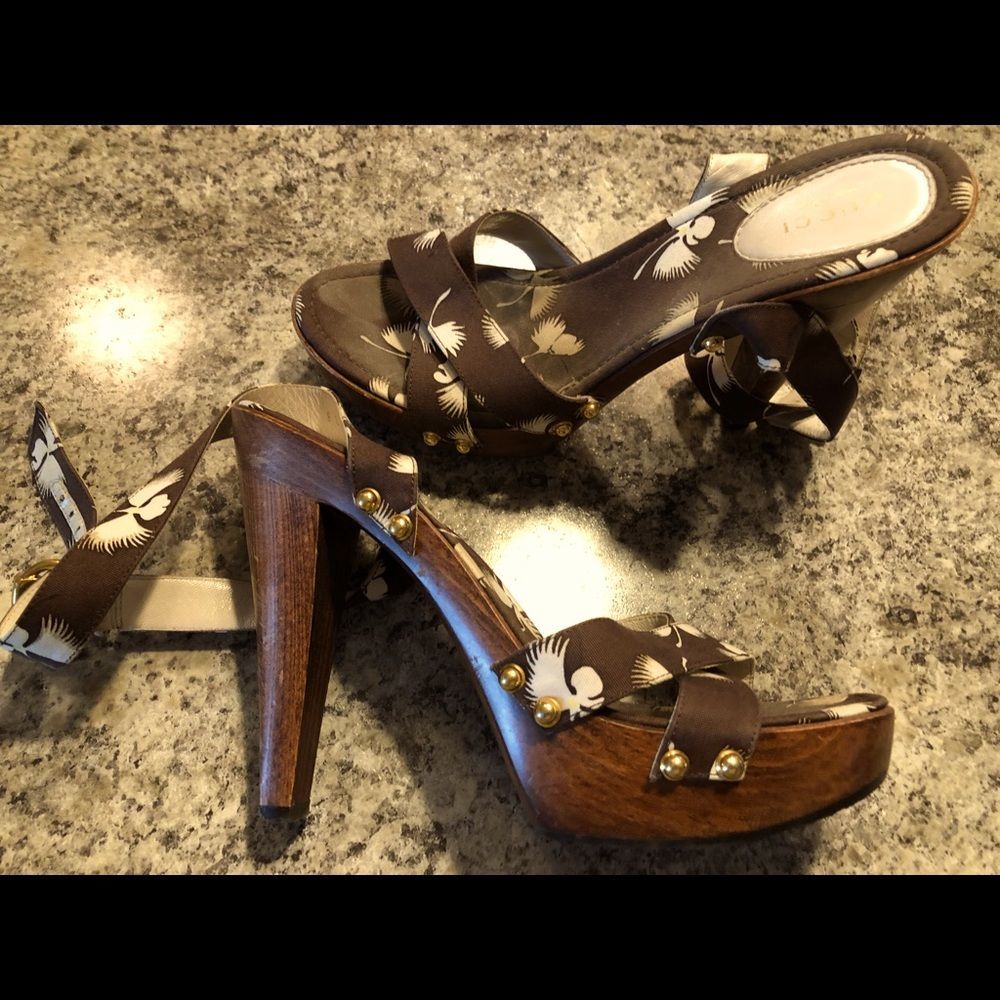 Gucci flower print wooden heel - Picture 6 of 10